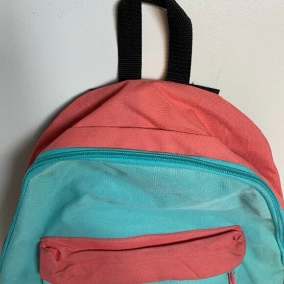 Two-Tone Canvas Nylon Womens Coral Pink Aqua Blue Backpack Medium - Picture 5 of 7